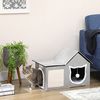 PawHut Tierbett Katzenhütte mit Doppeltüren, Kuschelhöhle mit Kissen, Spielball, MDF, Leinenimitat(100% Polyester), Plüsch, Sisal, 65L x 41B x 45.5H cm Bild 2