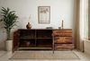 Sideboard Sheesham Massivholz 180cm 2 Türen 3 Schubladen Gold Metallgestell Modern Bild 5