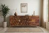 Sideboard Sheesham Massivholz 180cm 2 Türen 3 Schubladen Gold Metallgestell Modern Bild 4