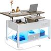 YITAHOME Couchtisch mit Höhenverstellbarer, 4-in-1-Multifunktions-Couchtisch mit Stauraum und LED Beleuchtung, Couchtisch lässt Sich in einen Esstisch für das Wohnzimmer umwandeln, Weiß&Grau Bild 3