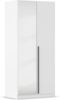 rauch Kleiderschrank Alba, Drehtürenschrank, Garderobenschrank, 2-türig, mit Spiegel, mit 1 Kleiderstange und 1 Einlegeboden, Farbe Weiß, Griffstange Grau metallic, Schwarz, 91x197x56cm