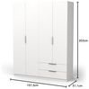 Demeyere 391370 Moderner Kleiderschrank, 4 Türen, 5 Einlegeböden, 2 Schubladen, Weiß, matt, 157,3 x 51,1 x 203 cm, Holzwerkstoff, grau Bild 3
