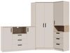 Marmex Möbel Grant Set-38C Schlafzimmermöbel-Set geräumiger Eckkleiderschrank mit Standregal und Kommode für das Schlafzimmer, Jugendzimmer, laminierte Spanplatte, graubeige cashmere+cremona torro 143/228x195x40 cm Bild 3