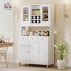 HOMCOM Küchenbuffet mit 2 Glastüren, 3 Schubladen, 4 verstellbare Regale (Hochschrank, 1-St, Buffetschrank) für Küche, Esszimmer, Weiß Bild 2
