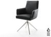 Drehstuhl Heira-Flex mit Armlehnen Echt-Leder Schwarz Kreuzgestell breit Edelstahl 360° drehbar Wippfunktion Taschenfederkern Bild 3
