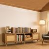 39F Furniture Dream TV Lowboard mit Rattan-Türen, Fernsehtisch aus Holz mit 2 Schubladen und offenem Fach, TV-Ständer bis 75 Zoll, TV Möbel im Retro Design, 200×37×48.5 cm Bild 4