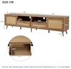 39F Furniture Dream TV Lowboard mit Rattan-Türen, Fernsehtisch aus Holz mit 2 Schubladen und offenem Fach, TV-Ständer bis 75 Zoll, TV Möbel im Retro Design, 200×37×48.5 cm Bild 3