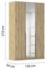 Rauch Möbel Alabama, Kleiderschrank, Garderobenschrank, 3-türig, Spiegel, Zubehör Classic, 2 Kleiderstangen, 5 Einlegeböden, Farbe Eiche Artisan, Holz, Griff Grau metallic, 136 x 210 x 54 cm Bild 3