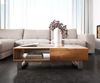 Couchtisch New Live-Edge 115x60 cm Akazie Natur 2 Schubladen 1 Fach Kufe Edelstahl gebürstet Bild 3