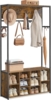 VASAGLE Kleiderständer, mit Schuhregal, Kleiderhaken, verstellbare Ablagen, Holzspanplatte, Stahl, vintagebraun-tintenschwarz, 32 x 100 x 180 cm