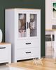 Vitrine Lanzette Highboard 93x40x140cm Alaska weiß matt Wildeiche Gold Bild 2