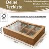 LS-LebenStil Teebox Holz Aufbewahrungsbox Teebox 8 Fächer mit Deckel Teekiste Schmuckkiste, Bambus, (Nachhaltiger Organizer - durchsichtiger Glasdeckel, 1-tlg, Holzkiste Schmuckkiste Schmuckkasten Schmuckkästchen), Aufbewahrung für Teebeutel, Tee, Schmuck Bild 2