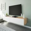 Dmora - TV-Ständer Vincennes, TV-Ständer mit 2 Türen, hängender Wohnzimmerschrank, 180x35h28 cm, Node-Eiche und glänzendes Weiß Bild 5