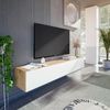 Dmora - TV-Ständer Vincennes, TV-Ständer mit 2 Türen, hängender Wohnzimmerschrank, 180x35h28 cm, Node-Eiche und glänzendes Weiß Bild 4