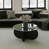 Hanah Home Stylish Black Coffee Table, 75 x 75 x 35 cm | 100% Tempered Glass Top, 100% Melamine Coated Particle Board Frame | Durable PVC Strapping, Modern Design Bild 2