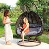 PureHaven Hängesessel für 2 Personen 145 x 120 x 202 cm Rattan-Kunststoffgeflecht mit Kissen wasserfest strapazierfähig gefederte Aufhängung braun/kupfer Bild 2