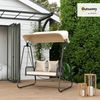 Outsunny Hollywoodschaukel mit verstellbar Sonnendach, Kissen, bis 240 kg belastbar, 2-Sitzer, Entspannen, Rattan-Schaukelstuhl, 1 tlg, 2 Sitzer Gartenschaukel, für Garten, Balkon, 149 x 121 x 180 cm, Khaki Bild 2