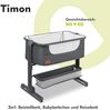 Lionelo Timon Beistellbett Baby Reisebett Baby ab Geburt bis 9 kg Matratze 6 stufigen Höhenverstellung Neigungsoption aufrollbare Seitenwand Trasporttasche zusammenklappbar, grau Bild 2
