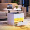 YITAHOME Couchtisch Höhenverstellbar, Couchtisch Rund mit Hebeplatte, Wohnzimmertisch Hochglanz mit verstecktem Ablagefach und LED Beleuchtung Modern, Beistelltisch Rund mit 1 Schubladen Bild 4