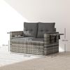 Outsunny Gartensofa mit Kissen, Klappbar Seitentabletts, Loungesofa 1 Teile, für Garten Terrasse Balkon, Poly Rattan Hellgrau Bild 3