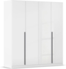 rauch Kleiderschrank Alba, Drehtürenschrank, Garderobenschrank, 4-türig, mit 3 Kleiderstangen, 4 Einlegeböden und Schubladeneinsatz, Farbe Hochglanz Weiß/Weiß, Griffstange Grau metallic, Schwarz, 181x197x54cm
