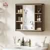 HOMCOM Spiegelschrank mit Spiegel, 6 offenen Fächern (60x16x58,5 cm Badschrank, 1-St, Industrieller Badezimmerschrank) mit dreistufig verstellbarem Regal, für Badezimmer, Eiche Bild 3