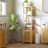 HOMCOM Badregal Badezimmerschrank mit 3 offenen Fächern, Aufbewahrungsschrank 1-tlg, Naturholz 36 x 33 x 140 cm Bild 2