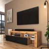Selsey TV Schrank Board Sideboard Fernsehtisch Fernsehschrank 172 cm LED Beleuchtung Asymmetrisch Wotan Eiche Schwarzer Front Asten Bild 2