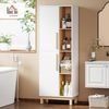 HOMCOM Badkommode Bücherschrank (Badschrank, 1 St, Badezimmerschrank), für Wohnzimmer, Büro, Weiß+Naturholz Bild 2