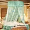 Kaiyei Moskitonetz Universal Himmelbett für Doppel, Einzel, Kinderbetten, Prinzessin Betthimmel Rund mit Klebehaken Schlafzimmer Schmetterling Dekoration Romantisch Palast Grün 180cm×200cm Bild 2