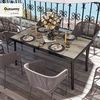 Outsunny Gartentisch, Balkontisch, 145x85 cm Terrassentisch für 6 Personen mit Holzoptik, Esstisch für Garten, Stahlgestell, Grau Bild 2
