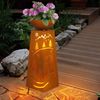 LED Dekosäule mit Blumenschale, Metall, Rost, H 59 cm Bild 3