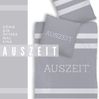 MTOnlinehandel Bettwäsche Auszeit 135x200 + 80x80 cm, 100 % Baumwolle, Biber, 2 teilig, grau gestreifte mit Schriftzug "Auszeit." Ideal als Partnerbettwäsche Bild 4
