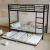 Ball & Cast Hochbett (90x200 cm&90x190 cm) Metall Kinderbett mit Absturzsicherung und Treppe, Etagenbett mit Ausziehbett für 3 Kinder, Schwarz Bild 3