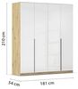 Rauch Möbel Alabama, Kleiderschrank, Garderobenschrank, 4-türig, Zubehör Classic, 2 Kleiderstangen, 5 Einlegeböden, Farbe Hochglanz Weiß/Eiche Artisan, Holz, Griff Grau metallic, 181 x 210 x 57 cm Bild 3