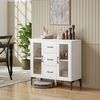 HOMCOM Sideboard mit 3 Schubladen, 2 Glastüren, verstellbaren Regalen (Modern Schubladenschrank, 1 St, Kommode), mit Soft-Close-Scharnieren, für Wohnzimmer Esszimmer Flur, Weiß Bild 2