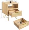 Yaheetech Nachttisch Rattan Beistelltisch Nachtschrank für Boxspringbett Nachtkommode mit 1 Schublade und 1 offenen Ablagefach Metallbeine Sofatisch 40 × 40 × 55 cm, Hellbraun Bild 3