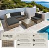 tectake Gartenmöbel Set, Lounge aus Poly Rattan und Aluminium, Balkon Möbel Set mit 10 cm Polsterung und Kissen, ideal für Garten und Balkon, inkl. 2 Sessel, 2 Ecksessel, 1 Tisch, 1 Hocker - Natur Bild 2