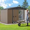 YITAHOME Stahl Gartengerätehaus 10x8FT Robustes Metall Gartenhaus, Wasserdichtes Gerätehaus & Fahrradschuppen mit Doppeltüren & 4 Lüftungen zur Aufbewahrung, 279 x 224.5 x 193.5 cm,Braun-Schwarz Bild 2