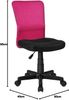 BAKAJI Bürostuhl, drehbar, aus Netzstoff, höhenverstellbar mit Rädern (Schwarz Fuchsia) Bild 3