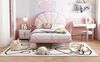 Ball & Cast Kinderbett (90x200 cm) mit Lichtstreifen, Polsterbett mit Wellengestriftem Kopfteil aus Samt, Einfach & Zeitsparend Montierbar, Beige+Rosa Bild 4