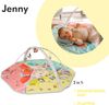 LIONELO Jenny Babydecke Krabbeldecke, 6-eckige Form, 2 Spielbögen, 5 Spielzeuge, Bauchliegekissen,Druck mit Tiermotiven, Seitenwände hoch verstellbar weiche Füllung Bild 3