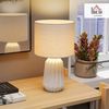 HOMCOM Tischleuchte Nachttischlampe mit Leinenschirm, Wippschalter, ohne Leuchtmittel, für Schlafzimmer Wohnzimmer, Weiß Bild 2