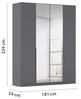Rauch Möbel Alabama, Kleiderschrank, Garderobe, 4-türig, Spiegel, Zubehör Premium, 2 Kleiderstangen, 7 Einlegeböden, Schubladeneinsatz, Farbe Grau metallic, Schwarz, Griff Grau metallic, 181 x 229 x 54 cm Bild 3
