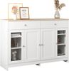 FurnitureR Sideboard mit weißer Holzmaserung, Vier Türen, mit Zwei Schubladen, Tür mit Glas. Wohnzimmer, Esszimmer. Holzfarbe und Weiß Bild 5
