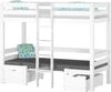Weißes Hochbett mit Sitzbank und Tisch, Kinderetagenbett 90x200cm wählbares Zubehör V-60.22W-09mit Rollrost und Polster Bild 3
