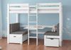 Weißes Hochbett mit Sitzbank und Tisch, Kinderetagenbett 90x200cm wählbares Zubehör V-60.22W-09mit Rollrost und Polster Bild 2
