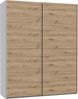 Forte SCHACH & MATT 2 Schrank 170, moderner Kleiderschrank 2-türig, Schwebetürenschrank, Holzwerkstoff, Artisan Eiche Holzdekor mit Weiß, 170,3 cm breit x 210,5 cm hoch x 61,2 cm tief Bild 5