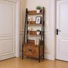 FurnitureR 5-stöckiges Leiterregal 42 x 29 x 141 cm mit Stoffschublade, Holzablagen & 20 mm Metallrahmen, 7,5 cm Rückwand, Schmales Konsolentisch-Design für Wohnzimmer im französischen Landhausstil Bild 3