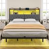 YITAHOME Bettgestell LED mit Kopfteil LED-Doppelbett 180x200CM mit schwebendem Design, Metallrahmen, Stoffbezug in Grau, inkl. USB-Ladestation und Beleuchtung, ohne Matratze Bild 3